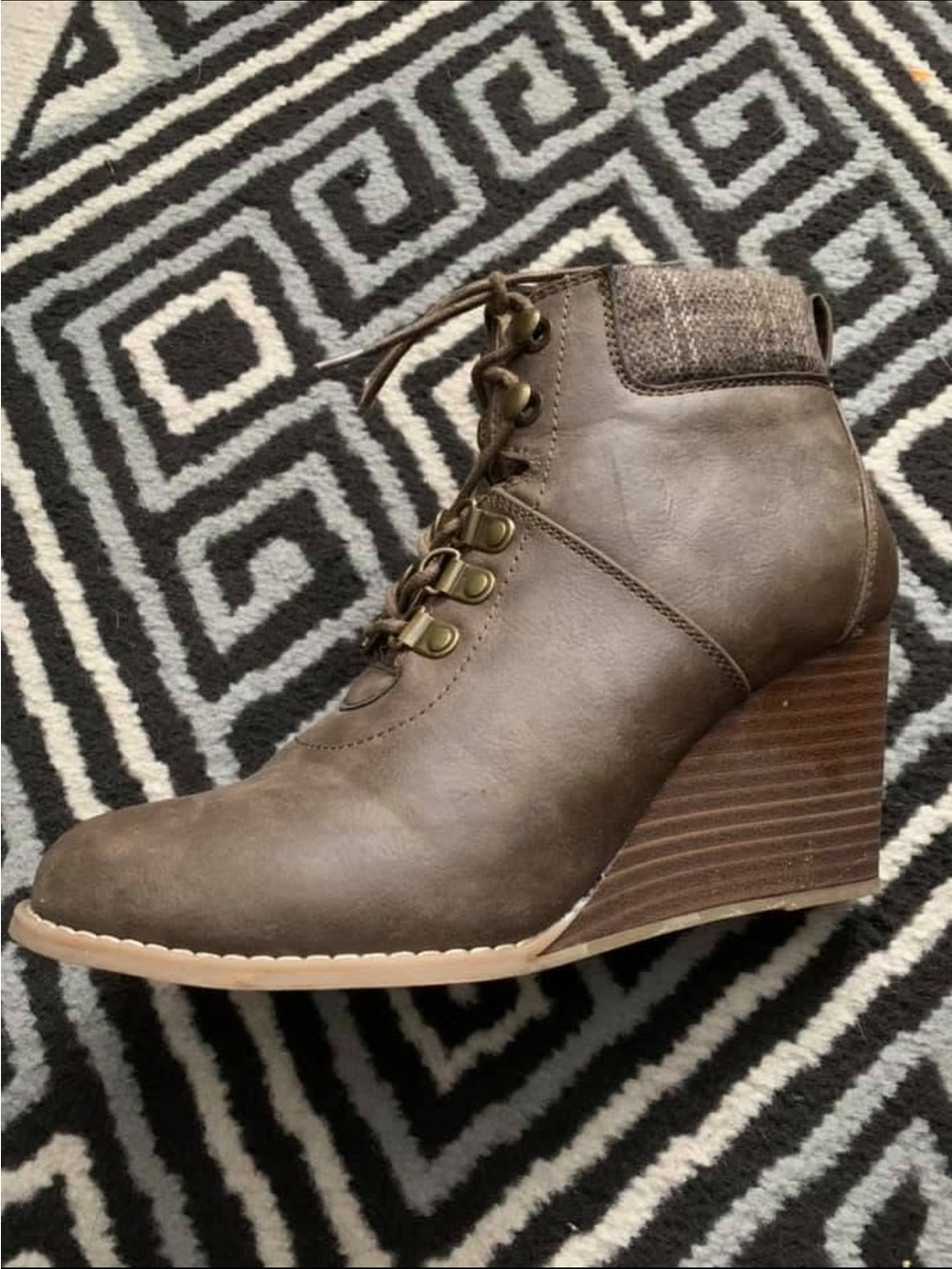 Nautica Olive Brown Lace-Up Wedge Ankle Bootie